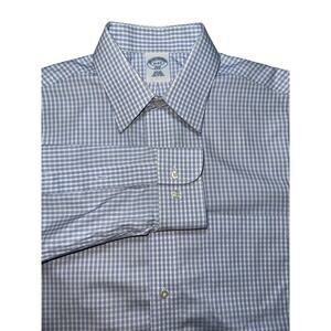 Brooks Brothers 346 Blue Check Button Up Slim Fit Non Iron Shirt Mens 15 4/5